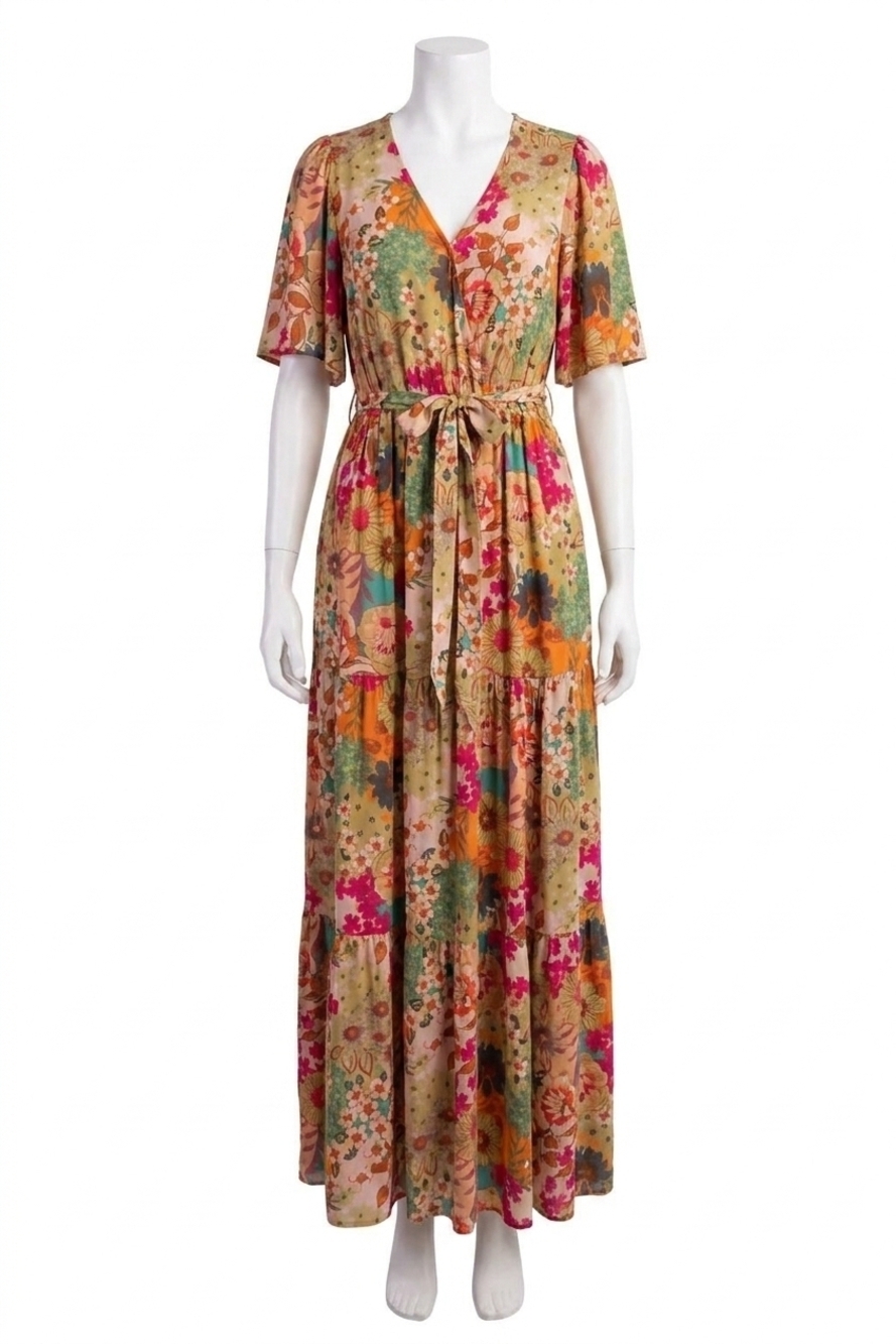 NEW EASEL floral printed rayon challis maxi dress in sage
